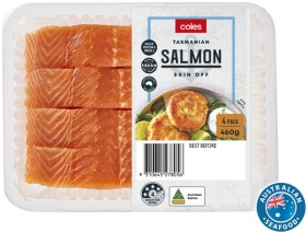 Coles-Tasmanian-Salmon-Portions-Skin-Off-4-Pack-460g on sale