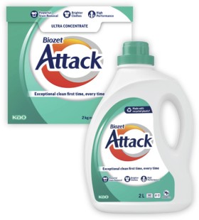 Biozet-Attack-Regular-Laundry-Liquid-2-Litre-or-Powder-2kg on sale