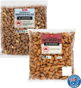 Coles+Australian+Dry+Roasted%2C+Natural+or+Roasted+%26amp%3B+Salted+Almonds+750g+Pack
