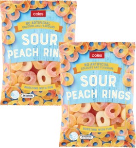 Coles-Sour-Peach-Rings-150g on sale