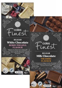 Coles-Finest-Tiramisu-or-Berry-Pavlova-Flavour-Block-Chocolate-90g on sale