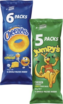 Cheezels-6-Pack-or-Jumpys-5-Pack on sale