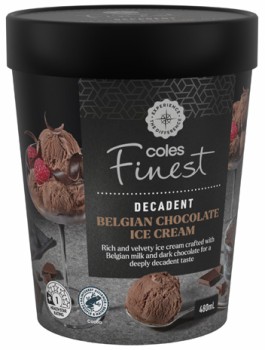 NEW+Coles+Finest+Decadent+Belgian+Chocolate+Ice+Cream+Tub+480mL