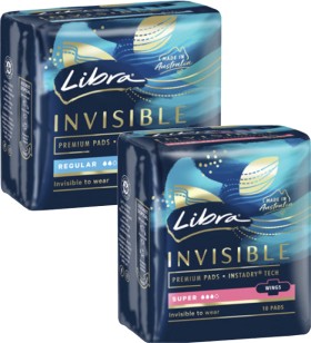 Libra+Invisible+Pads+with+Wings+Regular+12+Pack+or+Super+10+Pack