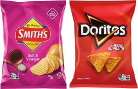 Smith%26rsquo%3Bs+Crinkle+Cut+Chips+or+Doritos+Corn+Chips+150%E2%80%91170g+Selected+Varieties