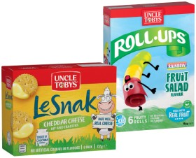 Uncle+Tobys+Le+Snak%2C+Roll+Ups+6+Pack+or+Muesli+Bars+5%E2%80%916+Pack+Selected+Varieties