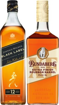 Johnnie-Walker-Black-Label-Whisky-or-Bundaberg-Extra-Finish-Bourbon-Barrel-Rum-700mL on sale