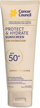 Cancer-Council-Protect-Hydrate-Suncreen-Coconut-SPF50-150mL on sale