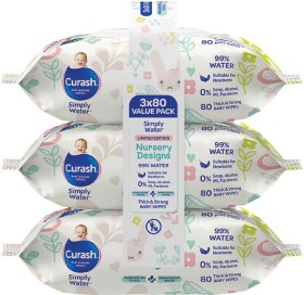 Curash-Simply-Water-Limited-Edition-Nursery-Designs-Bunny-Baby-Wipes-3x80-Pack on sale