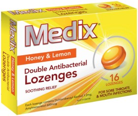 Medix-Honey-Lemon-Double-Antibacterial-Lozenges-16-Pack on sale