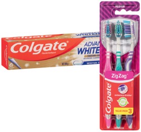 Colgate-Zig-Zag-Toothbrush-3-Pack-Advanced-Whitening-or-MaxFresh-Cool-Mint-Toothpaste-120200g-Selected-Varieties on sale