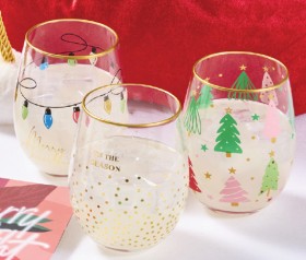 Stemless+Wine+Glass+with+Christmas+Design+1+Each