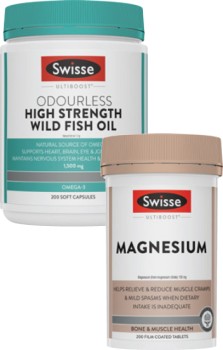 Swisse-Ultiboost-Magnesium-Tablets-or-Odourless-High-Strength-Wild-Fish-Oil-Capsules-200-Pack on sale