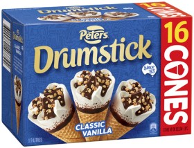 Peters-Drumstick-Classic-Vanilla-Cones-16-Pack-19-Litre on sale