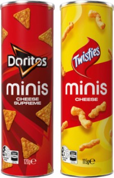 Twisties+Cheese+Minis+115g+or+Doritos+Cheese+Supreme+Corn+Chips+Minis+Canister+120g