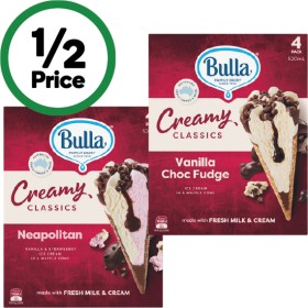 Bulla-Creamy-Classics-Ice-Cream-Cones-520ml-Pk-4 on sale