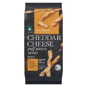 Woolworths-Cheddar-Cheese-Puff-Pastry-Twist-Crackers-150g on sale