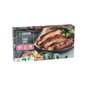 Woolworths-COOK-Slow-Cooked-Pork-Ribs-with-Smokey-BBQ-Sauce-650g on sale
