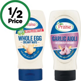 Praise-Whole-Egg-Mayonnaise-or-Garlic-Aioli-470-500g on sale