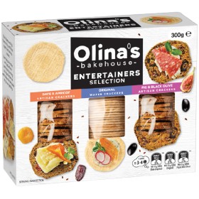 Olinas-Bakehouse-Entertainers-Selection-Artisan-Wafer-Crackers-300g on sale