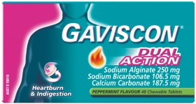 Gaviscon-Dual-Action-Peppermint-Flavour-48-Chewable-Tablets on sale