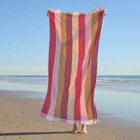 Sundays-Gaia-Pink-Check-Popcorn-Beach-Towel-by-Pillow-Talk on sale