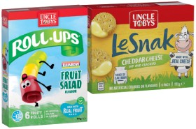 Uncle+Tobys+Muesli+Bars+5%E2%80%916+Pack%2C+Roll+Ups+or+Le+Snak+6+Pack+Selected+Varieties