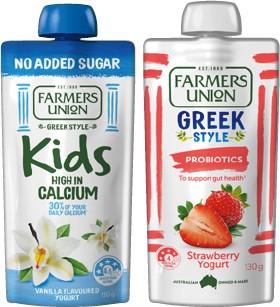 Farmers-Union-Greek-Style-Yogurt-or-Kids-Yogurt-No-Added-Sugar-130g-Selected-Varieties on sale