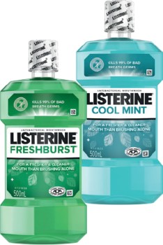 Listerine+Fresher+%26amp%3B+Cleaner+Mouthwash+500mL+Selected+Varieties