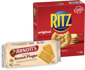 Arnotts-The-Original-Scotch-Finger-Biscuits-250g-or-Ritz-Crackers-155227g-Selected-Varieties on sale