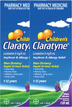 Claratyne-Childrens-Hayfever-Allergy-Relief-Grape-Flavour-Syrup-120mL on sale
