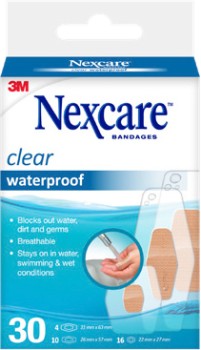 Nexcare+Clear+Waterproof+Bandages+Assorted+30+Pack