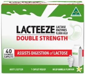 Lacteeze-Lactase-Enzymes-Double-Strength-40-Chewable-Caplets on sale