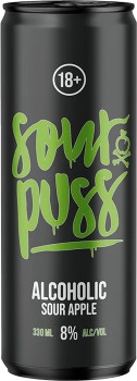 NEW-Sour-Puss-Alcoholic-Sour-Apple-Cans-330mL on sale