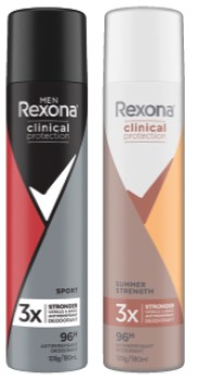 Rexona+Clinical+Protection+Antiperspirant+Deodorant+180mL+Selected+Varieties