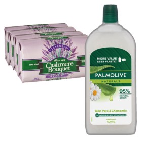 Palmolive+Liquid+Hand+Wash+Refill+500mL+or+Cashmere+Bouquet+Lavender+Bar+Soap+4x100g+Selected+Varieties