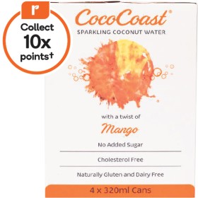 CocoCoast+Sparkling+Coconut+Water+Mango+4+x+320ml