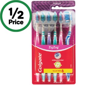 Colgate+Manual+Toothbrush+Zig+Zag+Medium+Pk+6