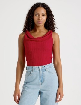 Tokito+Textured+Cowl+Neck+Top+-+Ruby