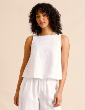 Piper+European+Linen+Square+Neck+Top+-+White