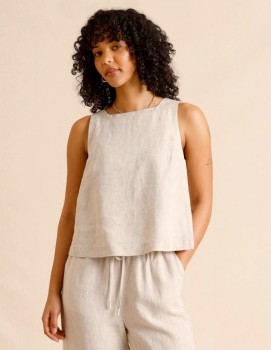 Piper+European+Linen+Square+Neck+Top+-+Oatmeal