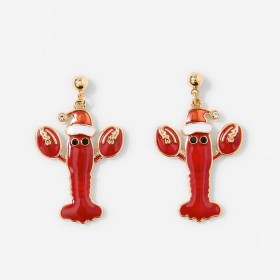 Christmas-Lobster-Earrings-Gold-Tone-and-Red on sale