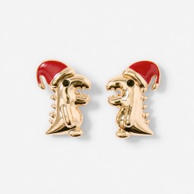 Christmas-Dinosaur-Earrings-Gold-Tone-and-Red on sale