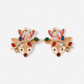 Christmas-Reindeer-Lights-Earrings-Brown-and-Gold-Tone on sale