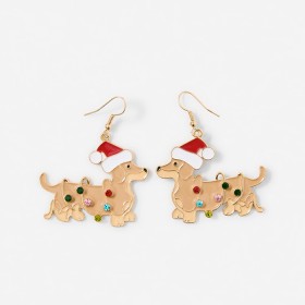 Christmas-Dog-with-Lights-Earrings-Gold-Tone on sale