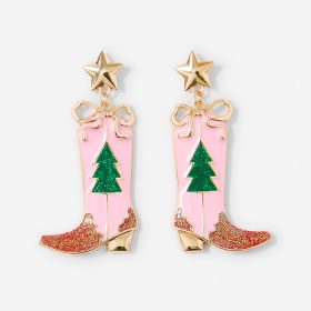 Christmas-Cowboy-Boot-Earrings-Gold-Tone-and-Pink on sale