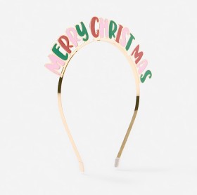 Merry-Christmas-Headband-Gold-Tone-Pink-Red-and-Green on sale