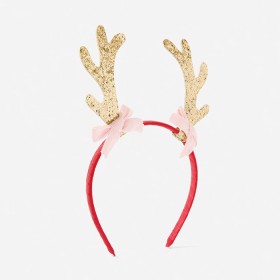 Christmas-Reindeer-Bow-Headband-Gold-Tone-Pink-and-Red on sale