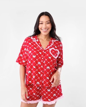 Hello+Kitty+License+Frill+Short+Sleeve+Top+and+Shorts+Woven+Boxy+Pyjama+Set