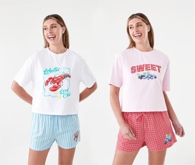 Print+Knit+T-Shirt+and+Woven+Shorts+Pyjama+Set
